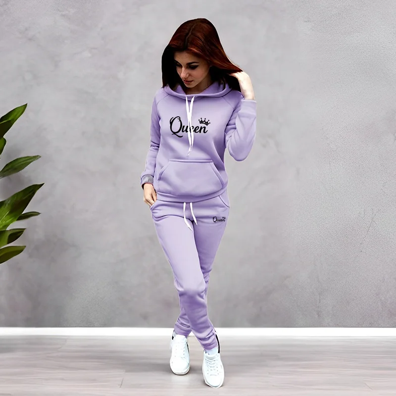 Winter Clothing - Womens Tracksuit Queen Letter Printing Hooded
