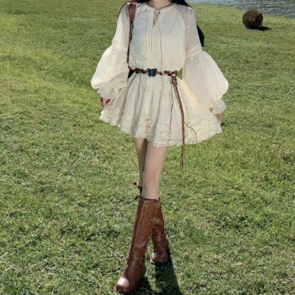 Sweet Embroidered O-neck Lace- - Winter Clothing Dress Up ulasan dan harga