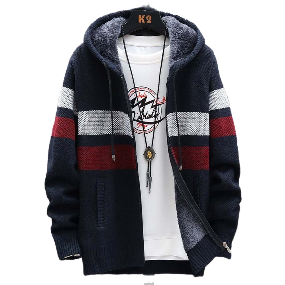 Men's Striped Sweater Coat Thi - Fleece Hoodie Lined ulasan dan harga