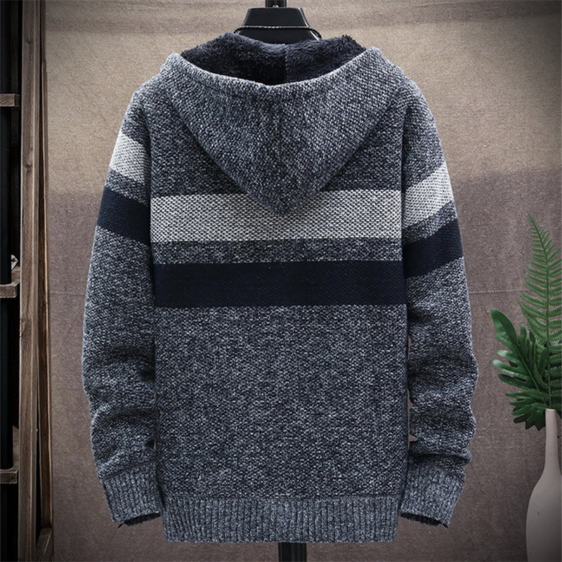 Men's Striped Sweater Coat Thi - Fleece Hoodie Lined ulasan dan harga