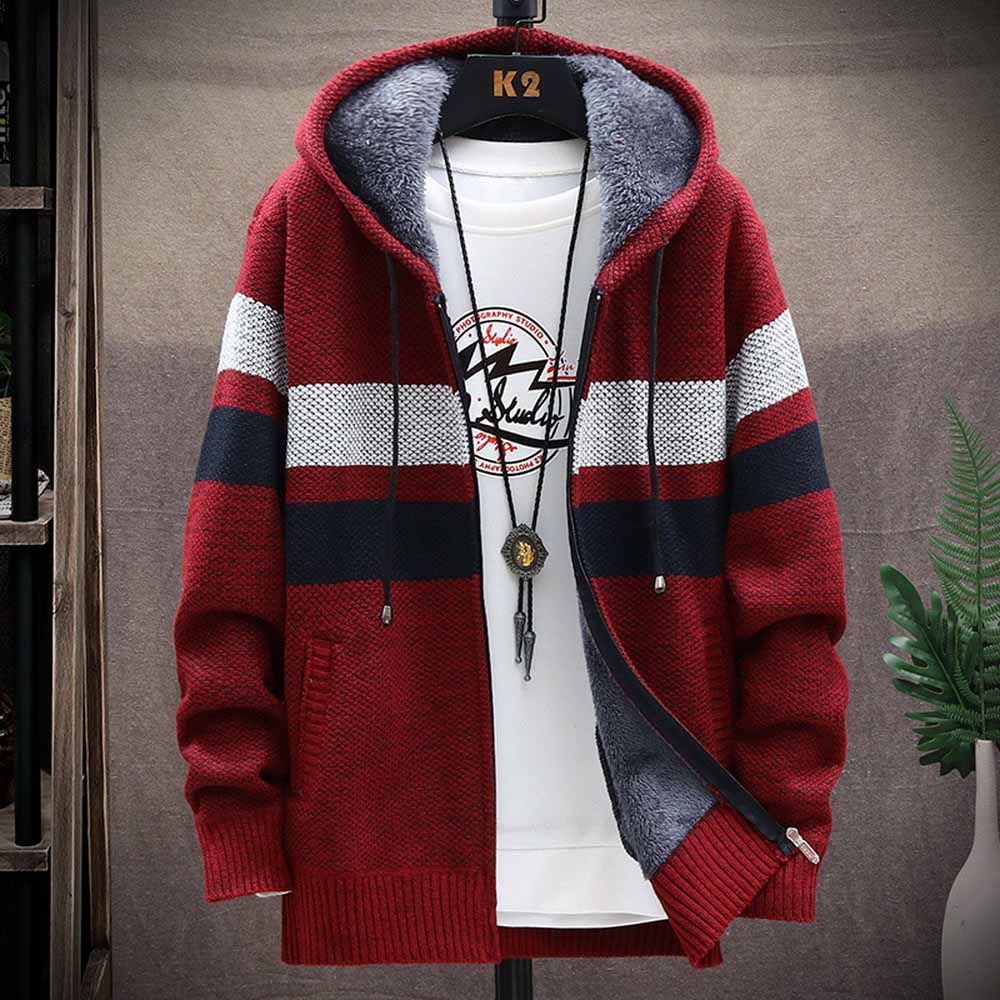 Men's Striped Sweater Coat Thi - Fleece Hoodie Lined ulasan dan harga
