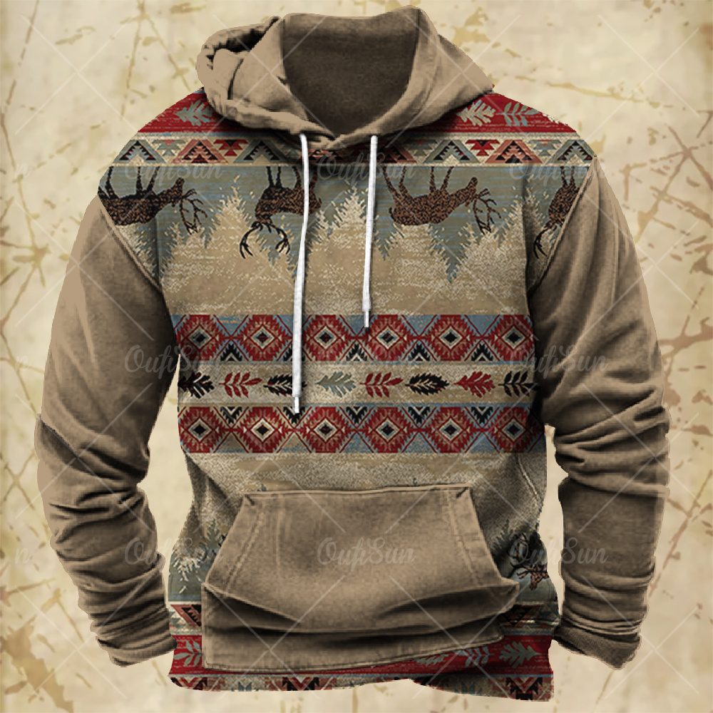 Men Hooded Vintage Print  Swea - Winter Clothes Shop ulasan dan harga