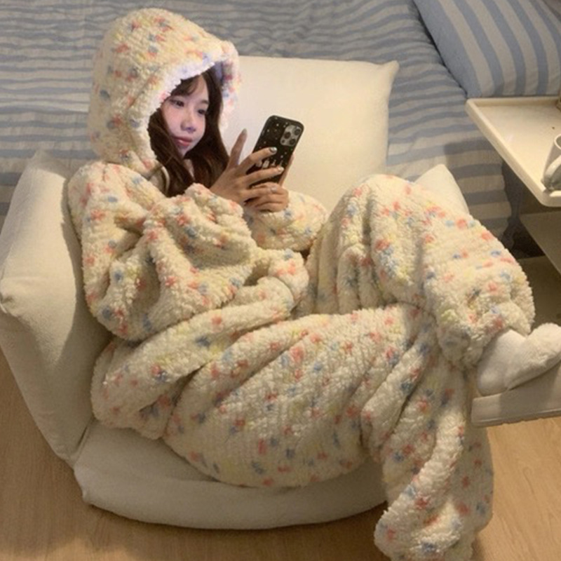 Thickened Winter Pajamas Onesi - Fleece Hoodie Lined ulasan dan harga