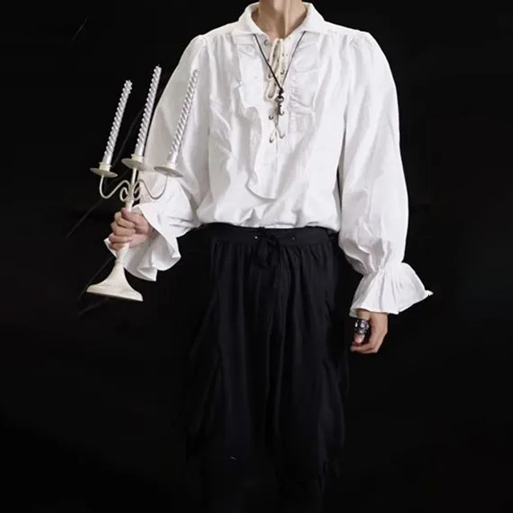 Mens Ruffled Long-Sleeved Shir - Winter Clothing Dress Up ulasan dan harga